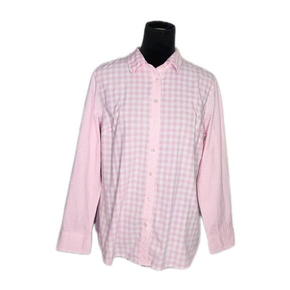 Talbots Pink Gingham Classic Casual Collar Button Front Shirt Women's Size Large - Picture 2 of 8